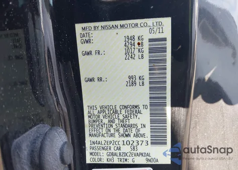 2012 Nissan Altima 2.5 S z USA, uszkodzony, nr VIN 1N4AL2EP2CC102373